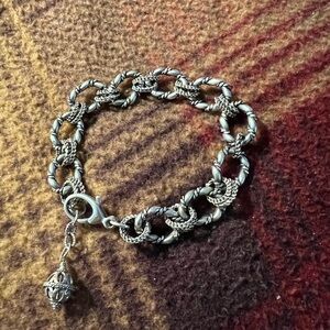 Sterling Silver Braided Link Charm Bracelet - Silver